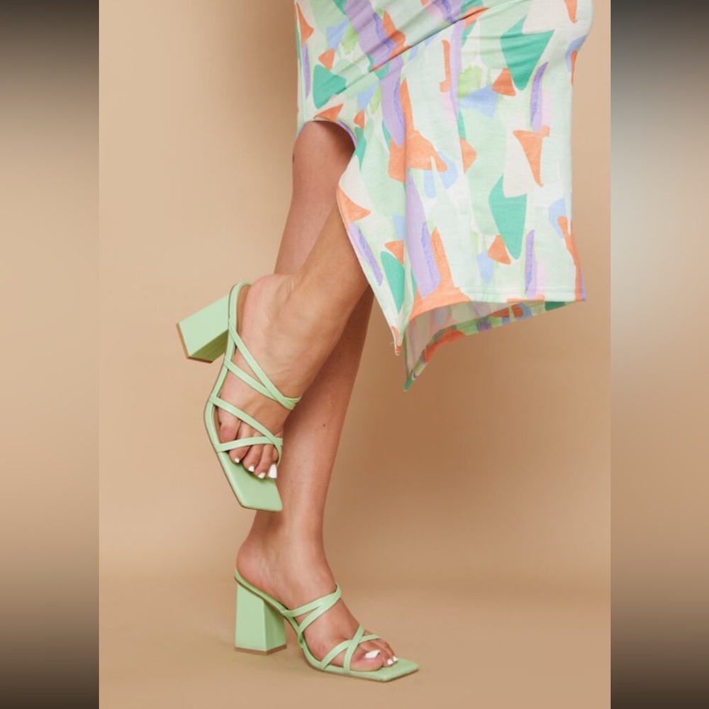Pastel Green Block Heeled Mules- Wide Fit